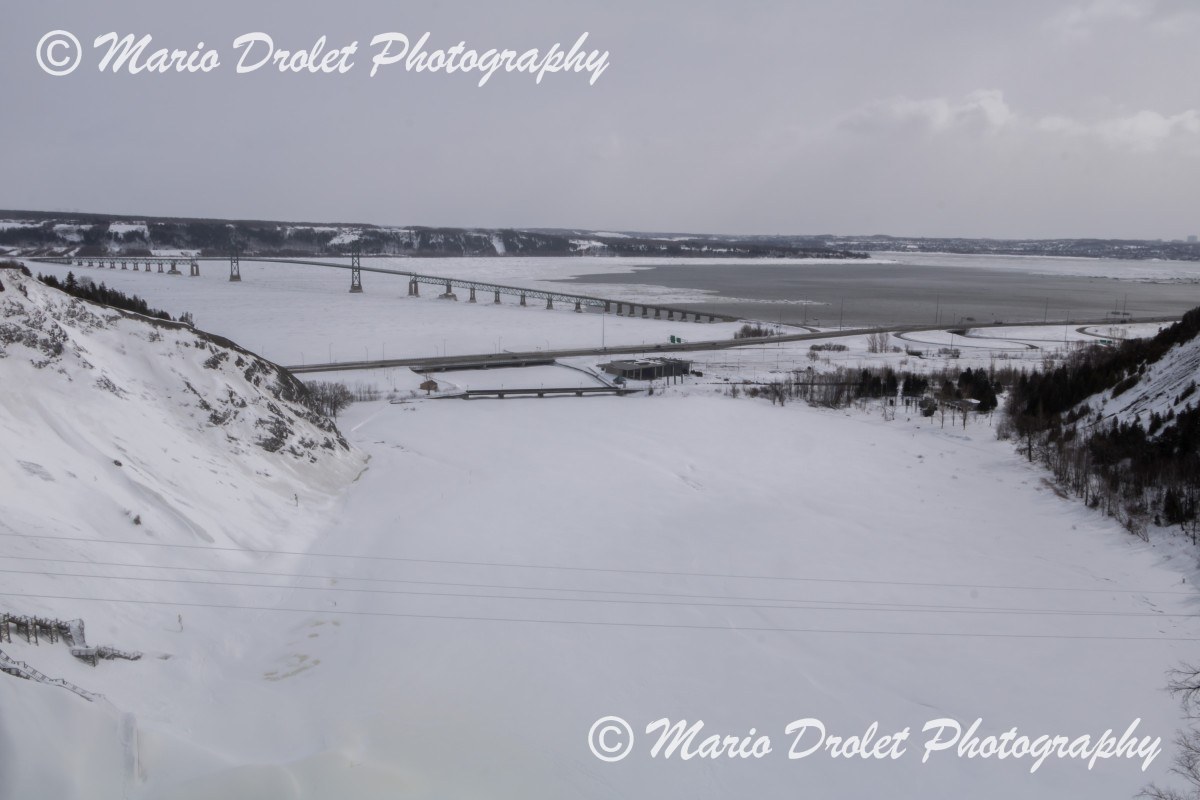 Winter Scene of the bridge to Orleans Island from Montmorency Falls, Quebec City