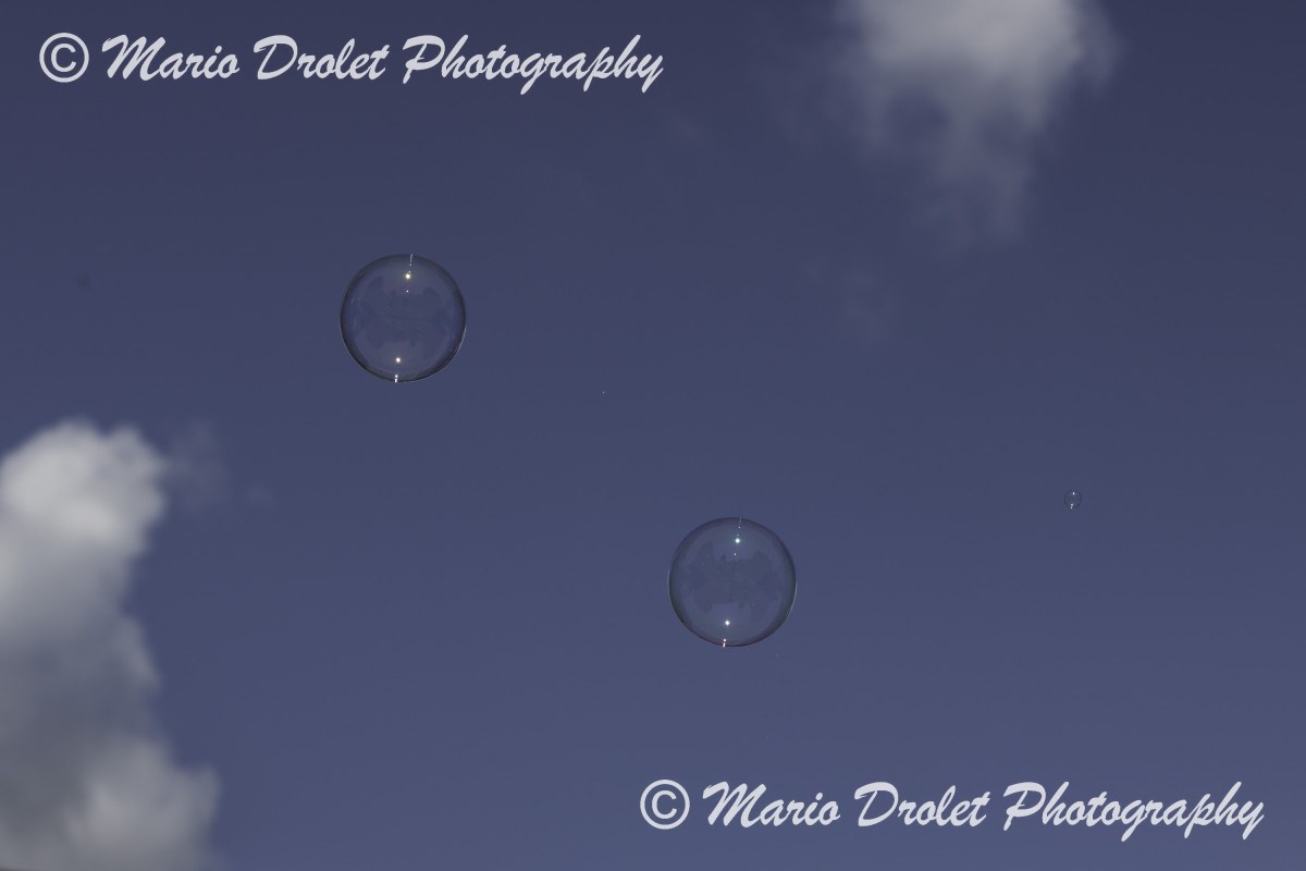 Soap bubbles floating in the sky